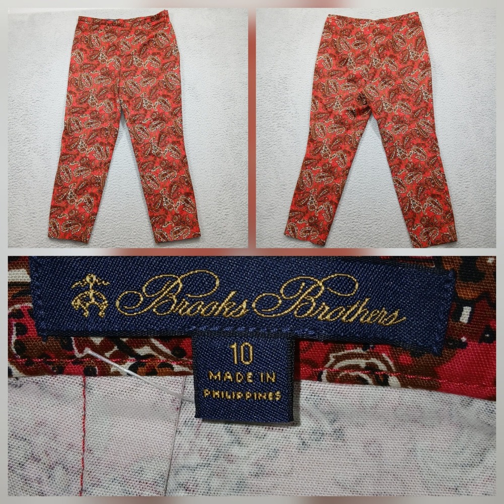 Brooks Brothers‎ Pants Women 10 Red Paisley Print Slim Leg Cotton Blend
